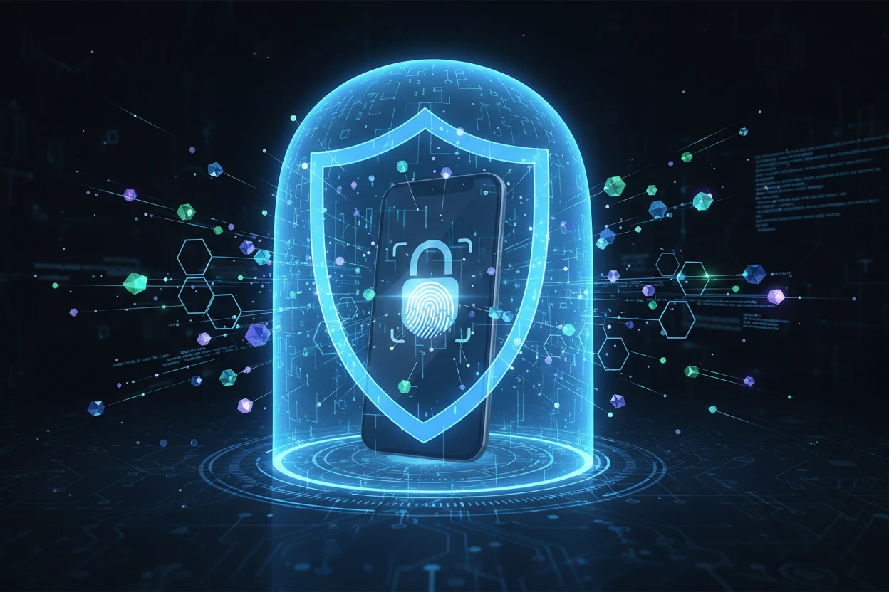 Shield and padlock representing data security
